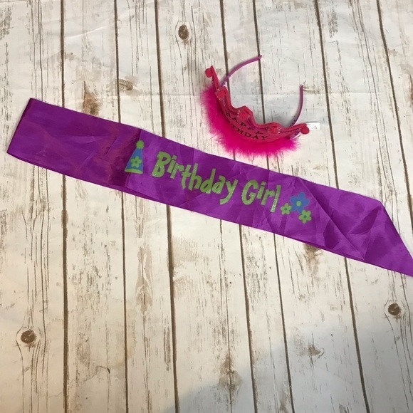 Purple Birthday Girl Sash and Pink Crown Tiara - Picture 2 of 9